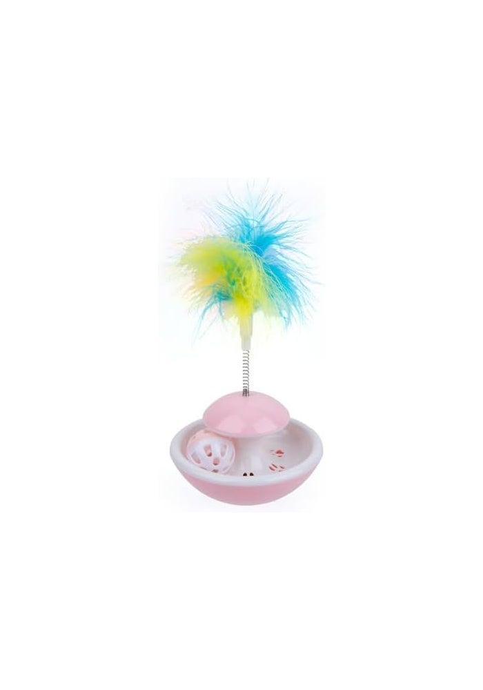 DAISO Colorful Cat Toy with Feather Spring - Pink - Image 1